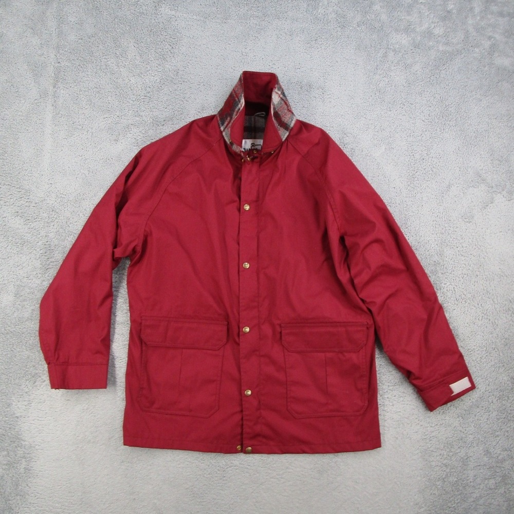 Woolrich Vintage Mens Red Plaid Lined Barn Jacket Coat Large Made in USA 7339
